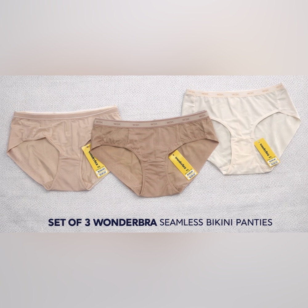 Wonderbra WBX Seamless women Size XS Bikini Panties Setof 3 Nude Ivory NWT(A242)